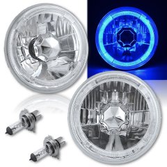 5-3/4 Blue LED Halo Halogen Light Bulb Crystal Clear H4 Headlight Angel Eye Pair