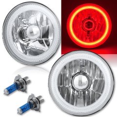 5-3/4" Red LED COB SMD Halo Angel Eye Halogen Light Bulb Metal Headlights Pair