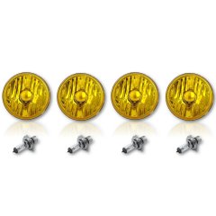 5-3/4" Halogen Amber Yellow Glass Headlight Fog Light H4 Light Bulbs Set Of 4