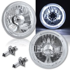 5-3/4 White LED Halo Halogen Light Bulb Headlight Angel Eye Crystal Clear Pair