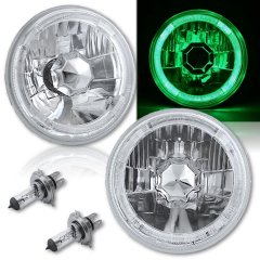 5-3/4" Green LED Halo Halogen Light Bulb Headlight Angel Eye Crystal Clear Pair
