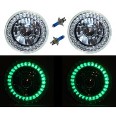 5-3/4 Halogen Green LED Ring Halo Angel Eyes Headlight Headlamp Light Bulbs Pair