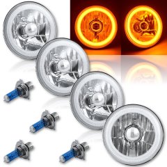 5-3/4" Amber LED COB SMD Halo Angel Eye Halogen Light Bulbs Metal Headlights Set