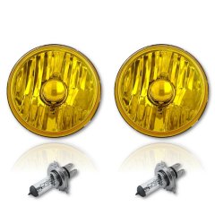 5-3/4" Halogen Amber Yellow Glass Headlight Fog Light H4 60W Light Bulbs Pair