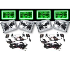 4X6 Green LED COB Halo Crystal Glass/Metal Headlight H4 6K HID Light Bulb Set