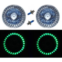 5-3/4 Halogen Green LED Ring Halo Angel Eyes Projector Headlight Light Bulb Pair