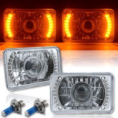 4X6" Amber LED Halo Projector Headlight Halogen Headlamp 55/60W Light Bulbs Pair