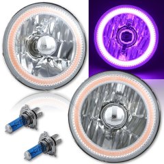 5-3/4 Purple COB SMD LED Halo Angel Eye Halogen Light Bulb Metal Headlights Pair