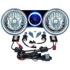 7" HID White LED Halo Ring Angel Eye Headlight 6000K 6K Light Lamp Bulb Pair Img