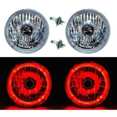 7" Halogen H4 12V Headlight Headlamp Red LED Halo Angel Eyes Light Bulbs Pair