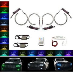 Multi-Color Shift LED RGB Headlight Halo Rings RF For 11-14 Jeep Grand Cherokee