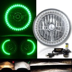 7" Full Split Green Halo Ring 6K 20/40w LED Motorcycle Headlight Light Bulb Each