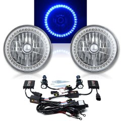 7" HID Blue LED Halo Ring Angel Eye Headlight 6000K 6K Light Lamp Bulbs Pair Img