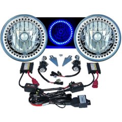 7" HID Blue LED Halo Ring Angel Eyes Headlight 6000K 6K Light Lamp Bulbs Pair