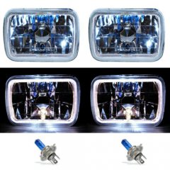 7X6 White Halo Halogen Crystal Clear Headlight Angel Eye Headlamp H4 Light Bulbs