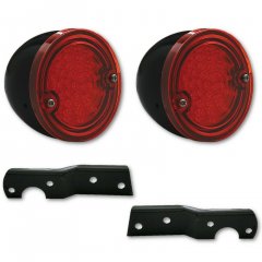 60-66 Chevy Stepside Truck LED Tail Light Red Lens Black Assembly & Brackets Set