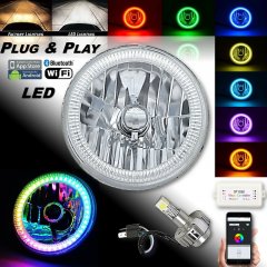 7" Motorcycle Bluetooth RGB SMD Color Chasing Halo Headlight 360° LED Bulb EACH