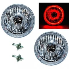 55 56 57 Chevy Halogen Red LED Halo Headlight Headlamp H4 Light Bulbs 7" Pair