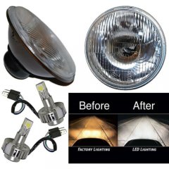 7" Stock Glass Lens / Metal Headlight LED 6000K 18/24w Light Bulb Headlamp Pair [ clone ]