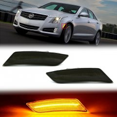 Amber LED Smoked Black Side Marker Lens Pair For 13-14 Cadillac ATS / 17-19 XT5