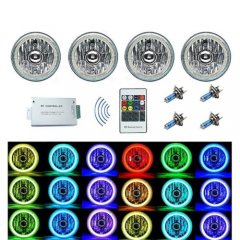 5-3/4 RF RGB COB Color Change White Red Blue Green LED Halo Angel Eye Headlights