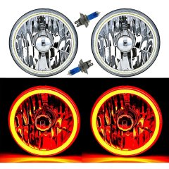 5 3/4 Inch Amber LED COB SMD Halo Angel Eye Halogen Light Bulb Metal Headlights Pair Octane Lighting