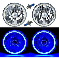 5 3/4 Inch Blue LED COB SMD Halo Angel Eye Halogen Light Bulb Metal Headlights Pair Octane Lighting