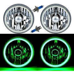 5 3/4 Inch Green LED COB SMD Halo Angel Eye Halogen Light Bulb Metal Headlights Pair Octane Lighting