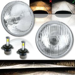 5 3/4 Inch Stock Glass Metal Low Beam Headlight LED 4000 Lumens H4 Light Headlamp Pair Octane Lighting