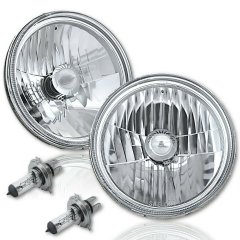 7 Inch Crystal Clear Halogen Headlight Diamond Headlamp 12V 60/55W H4 Light Bulbs Octane Lighting