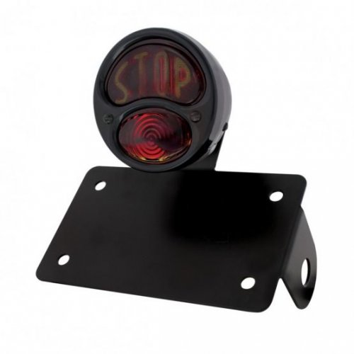 1928 Ford "Stop" Lettering Tail Light - Horizontal w/ Black Rim/Black Housing | Motorcycle Products