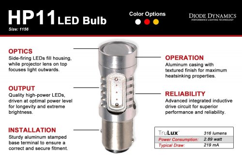 1156 LED Bulb HP11 LED Cool White Single Diode Dynamics