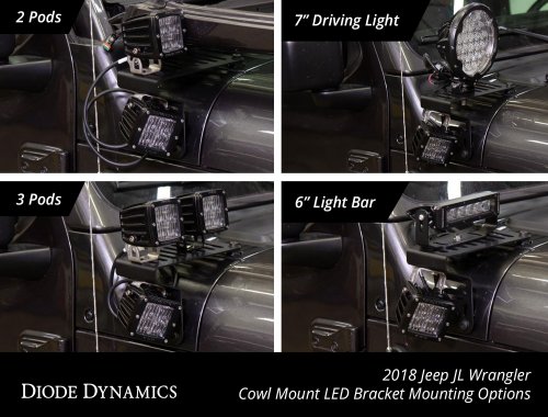 Jeep JL 2018-2019 Stage Series 6 Inch Cowl LED Kit Amber Flood Diode Dynamics