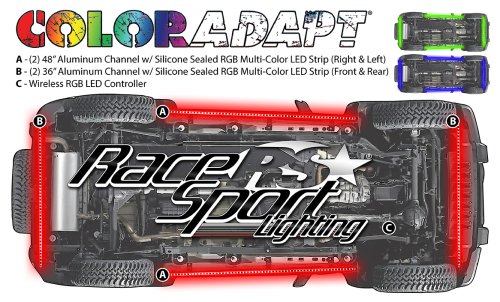 Adaptive RGB LED Aluminum Solid Underbody Kit with Key Card RGB Remote with Retail Box ColorADAPT Race Sport Lighting