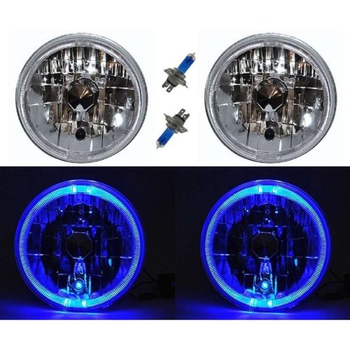 55 56 57 Chevy Halogen Blue LED Halo Headlight Headlamp H4 Light Bulbs 7" Pair