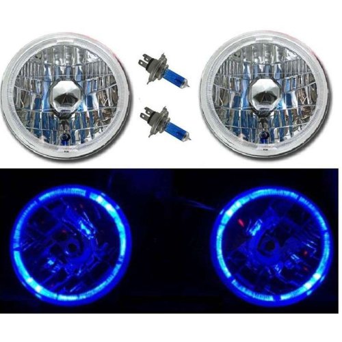 55 56 57 Chevy Halogen Blue LED Halo Headlight Headlamp H4 Light Bulbs 7" Pair