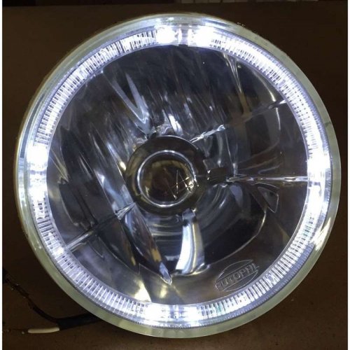 7" Crystal Clear Glass/Metal H4 Halogen White LED Halo Headlight Light Bulb Pair