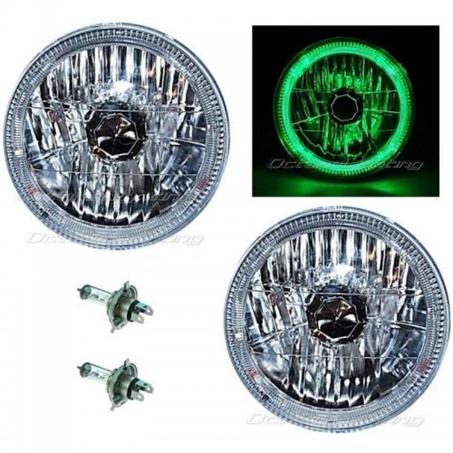 OCTANE LIGHTING 7" H6024 / 6014 Halogen Green Led Halo Ring H4 Light Bulb Ang...