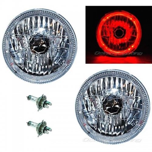 OCTANE LIGHTING 7" H6024 / 6014 Halogen Red Led Halo Ring H4 Light Bulb Angel...