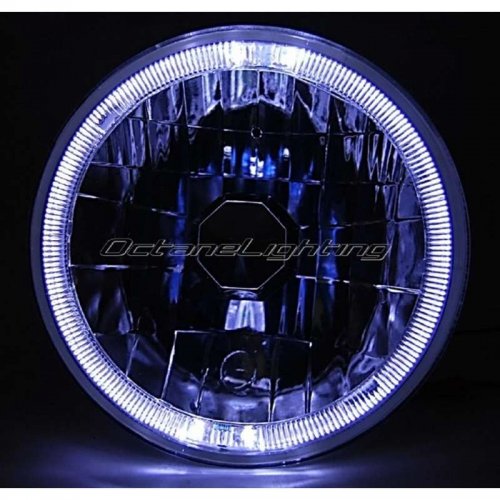 OCTANE LIGHTING 7" Halogen Sw H4 Headlight Headlamp White Led Halo Angel Eyes...