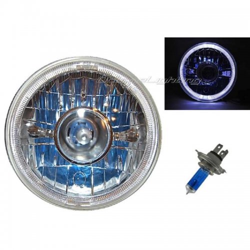 OCTANE LIGHTING 7" Projector Halogen H4 Headlight Headlamp White Led Halo Ang...