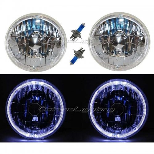 OCTANE LIGHTING 7" Halogen H4 12V Headlight Headlamp White Led Halo Angel Eye...