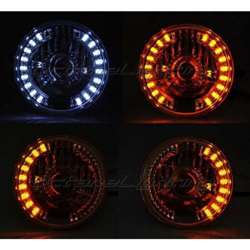 Universal 7" Round SMDx36 DRL White LED Projector Headlights with Signal