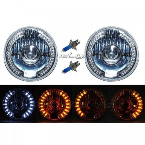 Universal 7" Round SMDx36 DRL White LED Projector Headlights with Signal