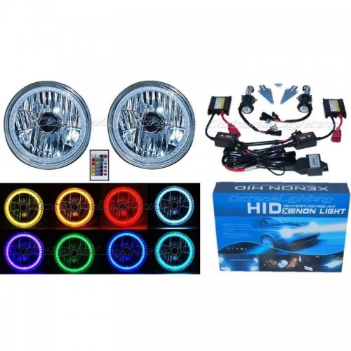 7" SMD Multi-Color White Red Blue Green LED Halo Angel Eye 6K HID Headlights Img