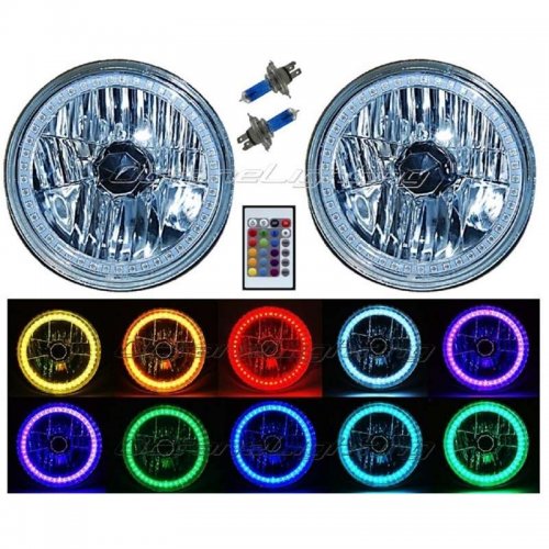 7" RGB SMD Multi-Color White Red Blue Green LED Halo Angel Eye Headlights Pair