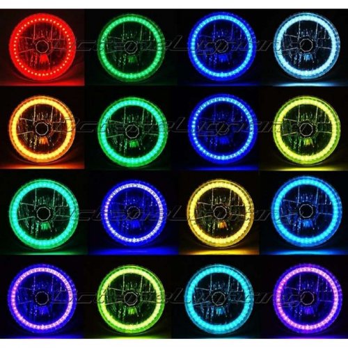 7" RGB SMD Multi-Color White Red Blue Green LED Halo Angel Eye Headlights Pair