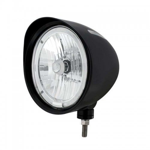 Black "BILLET" Style Groove Headlight with Visor - White LED Halo Rim | Headlight Components