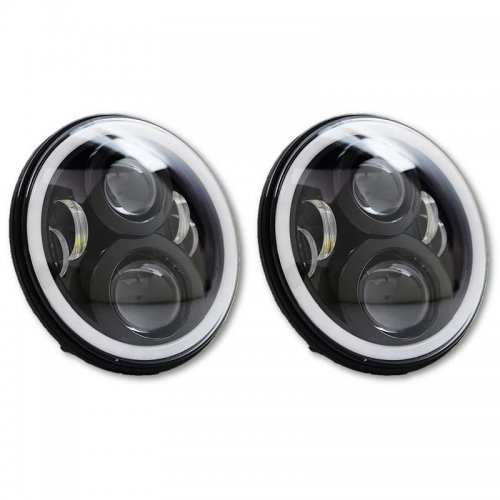 7" Black Projector 6500K HID LED Headlight Lamp W/ White And Amber Halo Light Pair