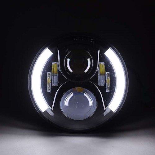 7" Black Projector HID 6500K 6K LED Octane Headlight White And Amber DRL Pair